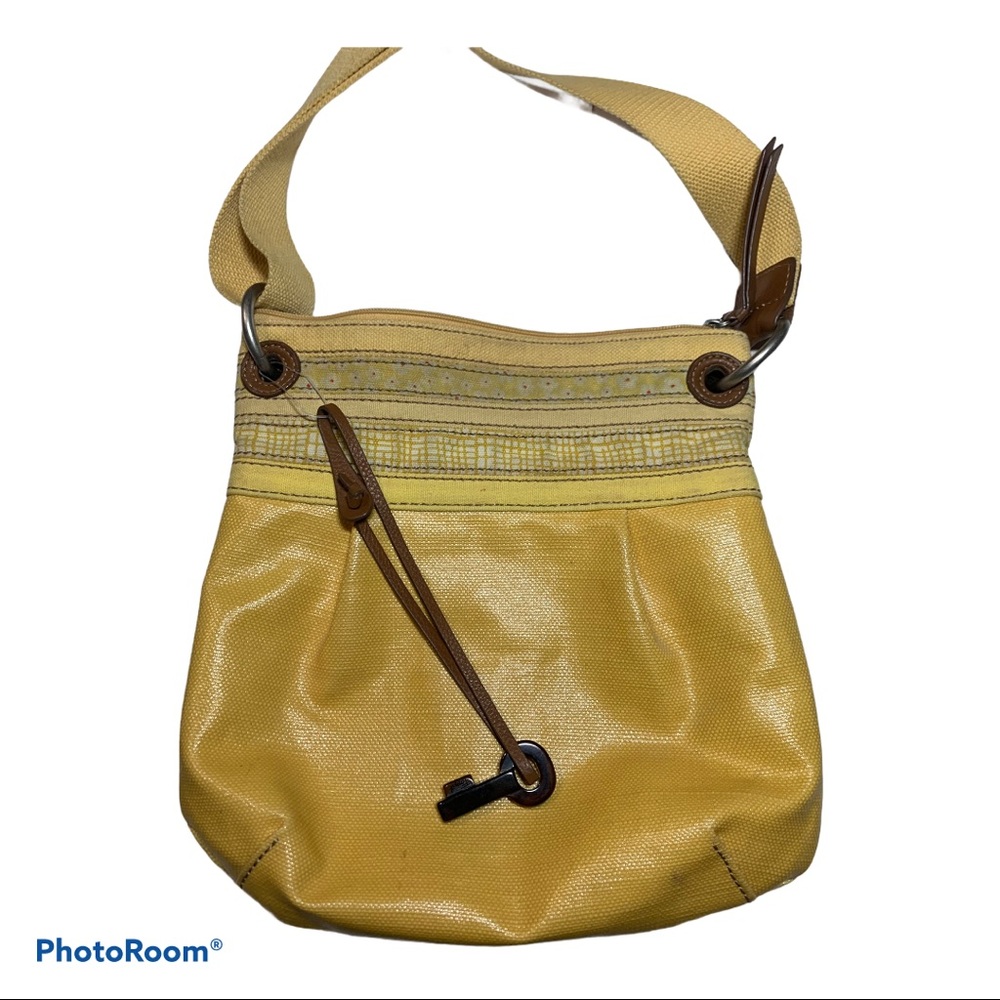 Yellow Fossil Key-Per Waxed Canvas Handbag Purse
